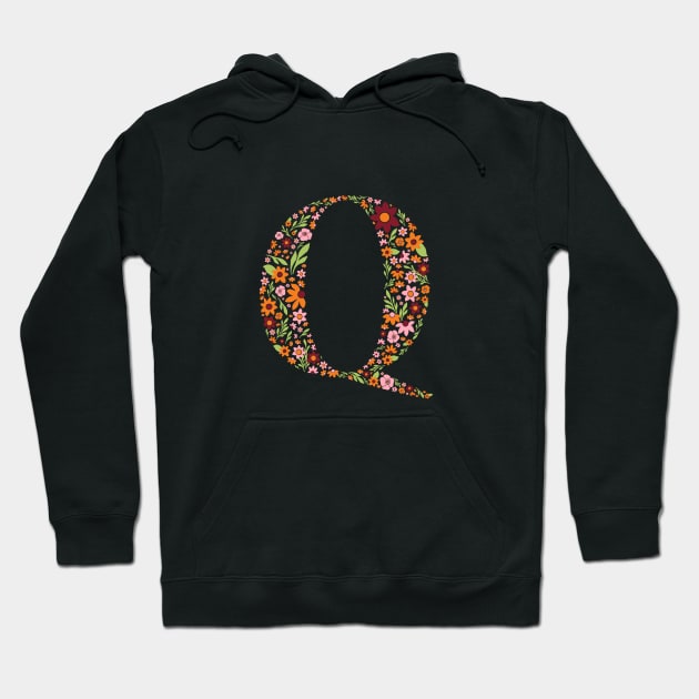 Retro Floral Letter Q Hoodie by zeljkica